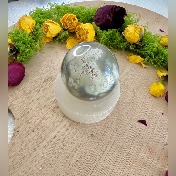 Other - Selenite Sphere Holder + Orca Agate Sphere